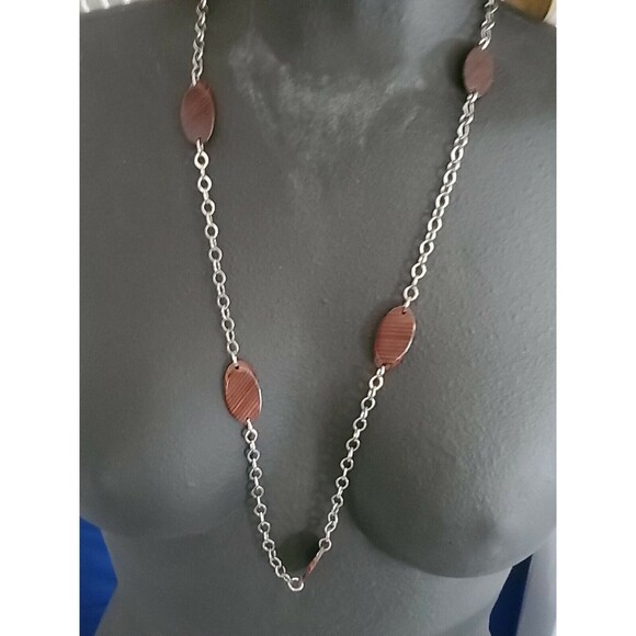 Vintage Extra Long Oval Wood Disc & Chain Boho Bohemian Layer Necklace - Picture 3 of 5